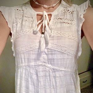 Boho white babydoll mini dress